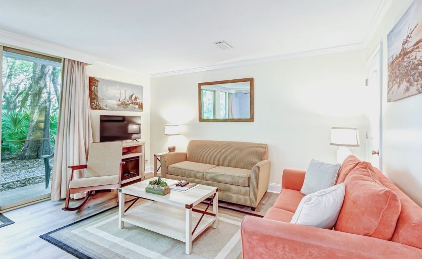 coastal themed living room with sleek modern furnishings 